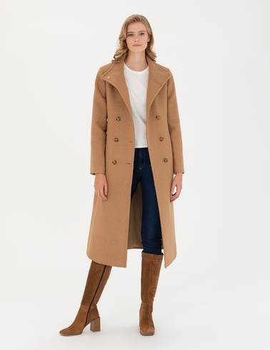 Bej Slim Fit Kaşe Kaban