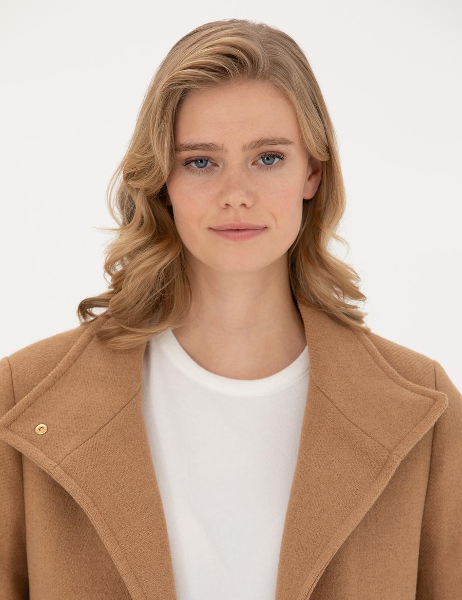 Bej Slim Fit Kaşe Kaban