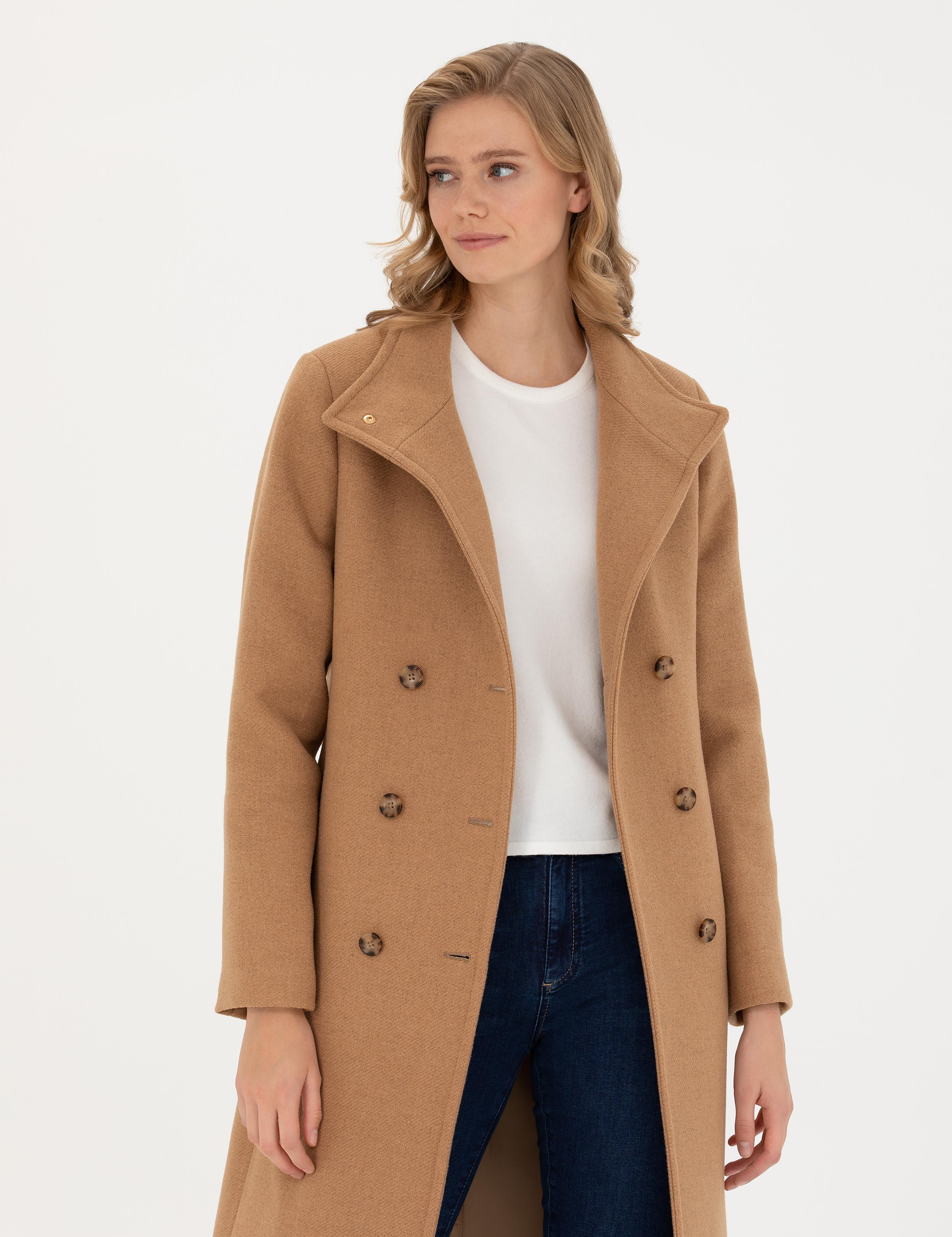 Bej Slim Fit Kaşe Kaban