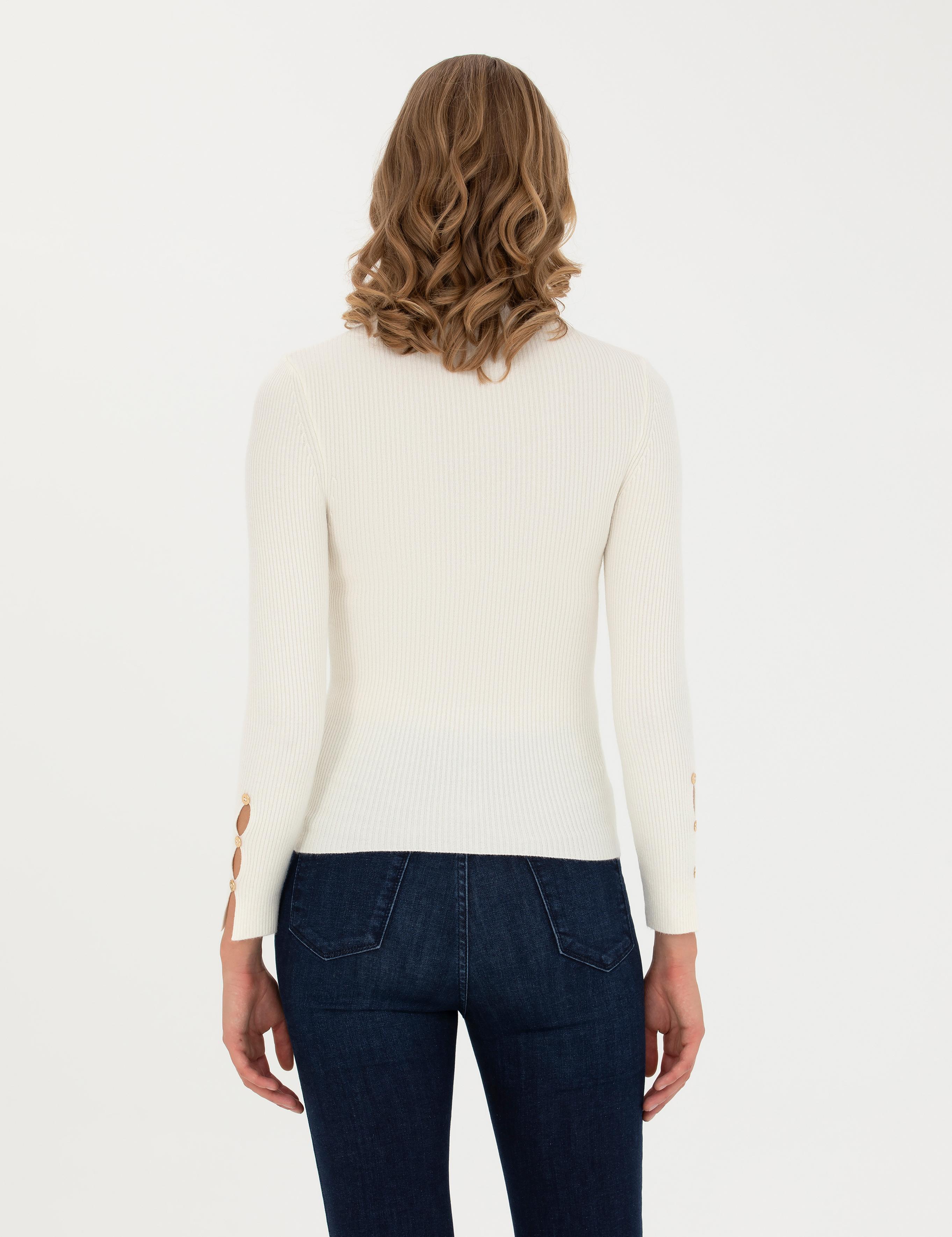 Ekru Ex. Slim Fit Balıkçı Yaka Kazak