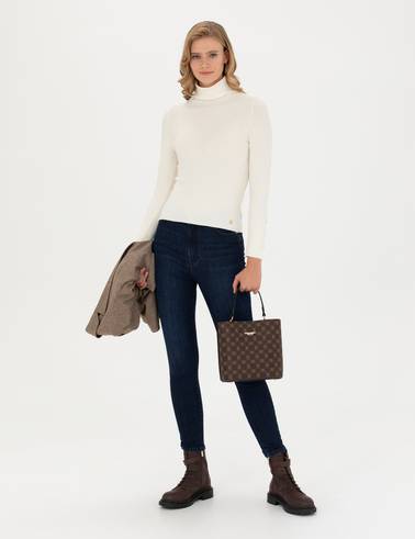 Ekru Extra Slim Fit Balıkçı Yaka Kazak