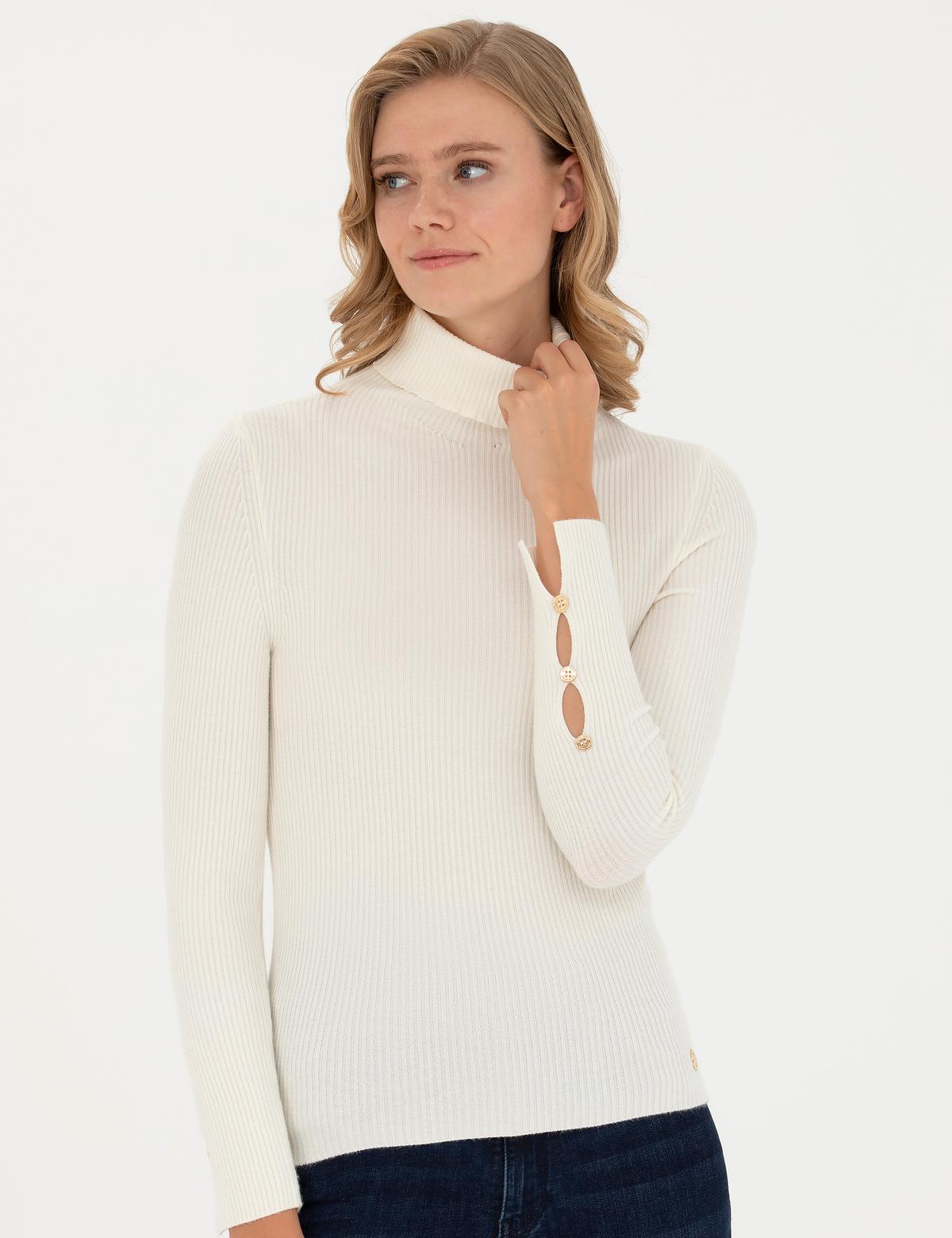 Ekru Ex. Slim Fit Balıkçı Yaka Kazak