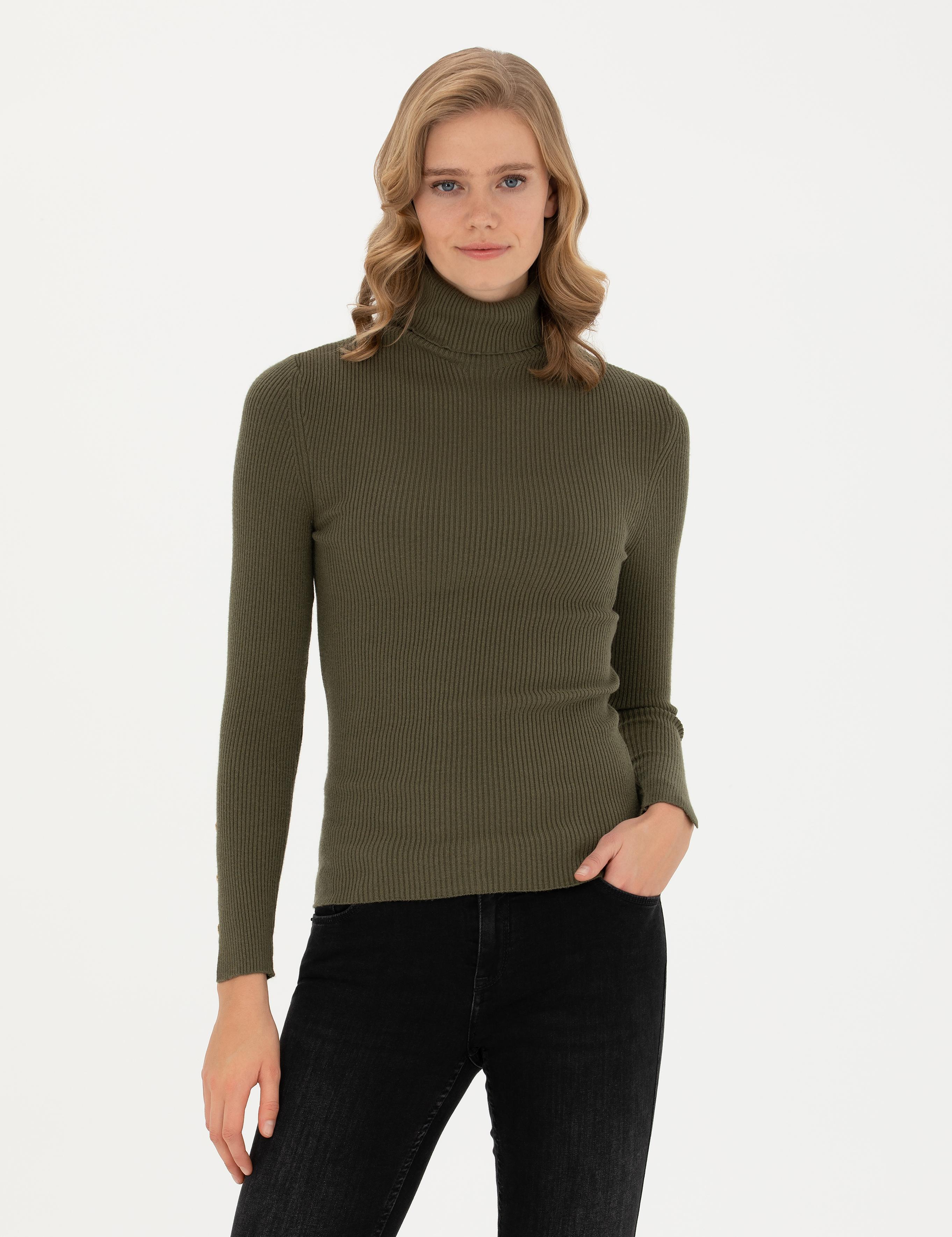 Haki Ekstra Slim Fit Balıkçı Yaka Triko Kazak