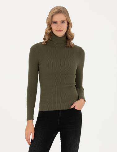Haki Ekstra Slim Fit Balıkçı Yaka Triko Kazak