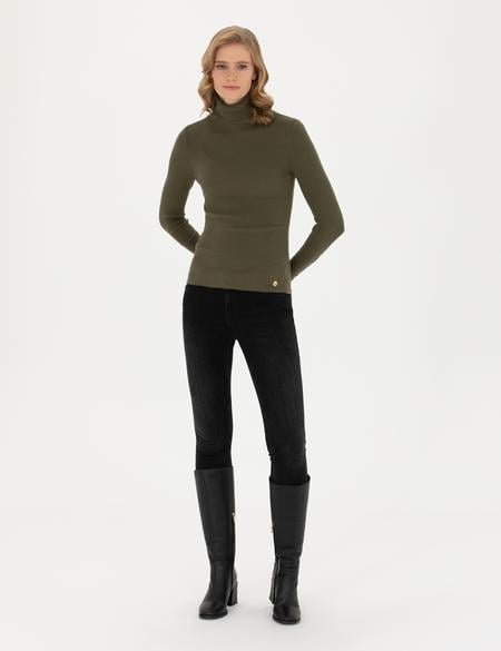 Haki Ekstra Slim Fit Balıkçı Yaka Triko Kazak - 50276230080