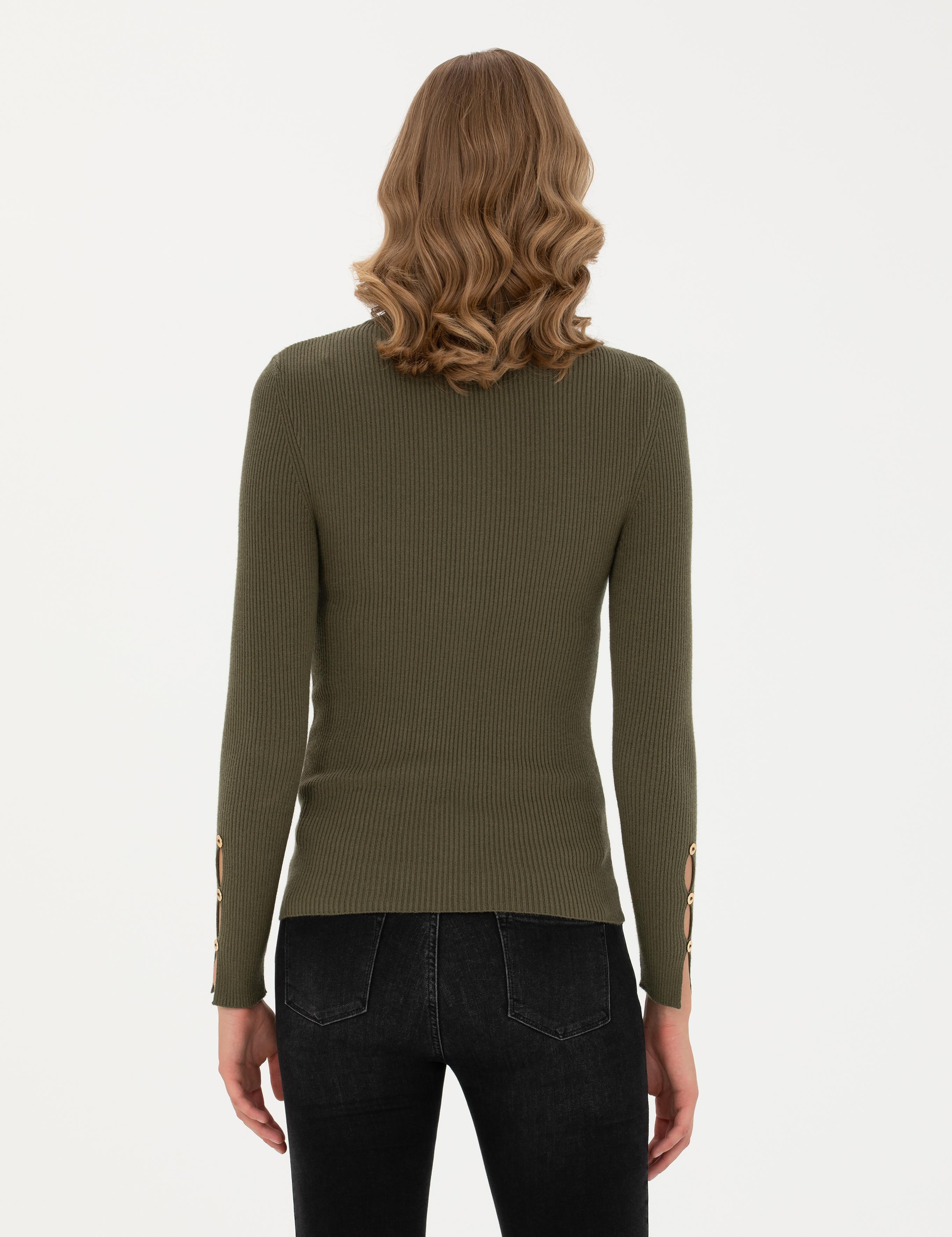 Haki Ekstra Slim Fit Balıkçı Yaka Triko Kazak