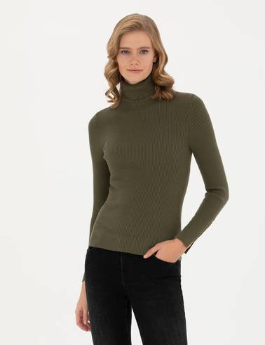 Haki Ekstra Slim Fit Balıkçı Yaka Triko Kazak