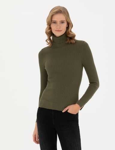 Haki Ekstra Slim Fit Balıkçı Yaka Triko Kazak