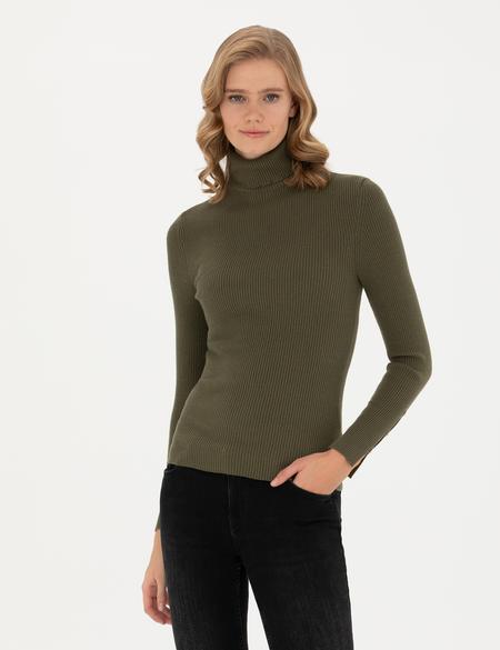 Haki Ekstra Slim Fit Balıkçı Yaka Triko Kazak - 50276230080