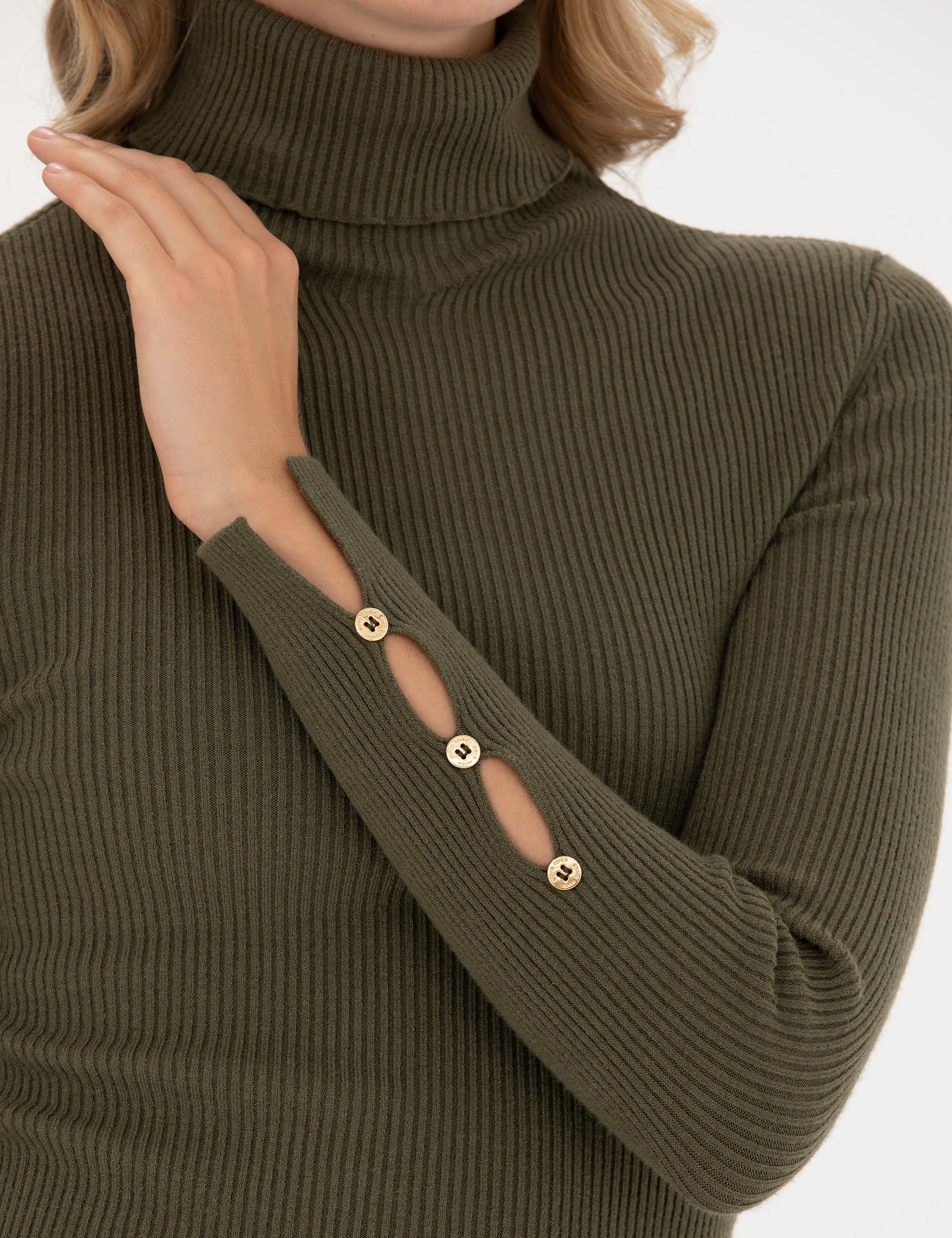 Haki Ekstra Slim Fit Balıkçı Yaka Triko Kazak