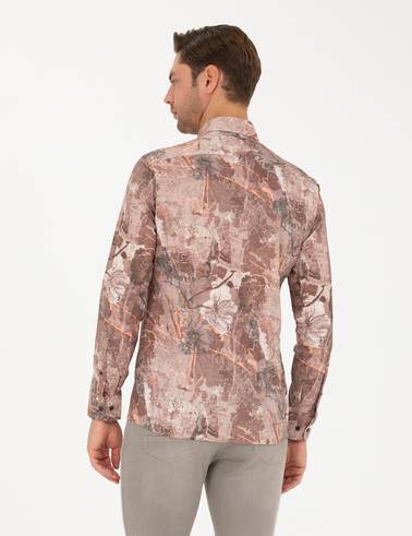 Açık Kahverengi Slim Fit Uzun Kollu Gömlek