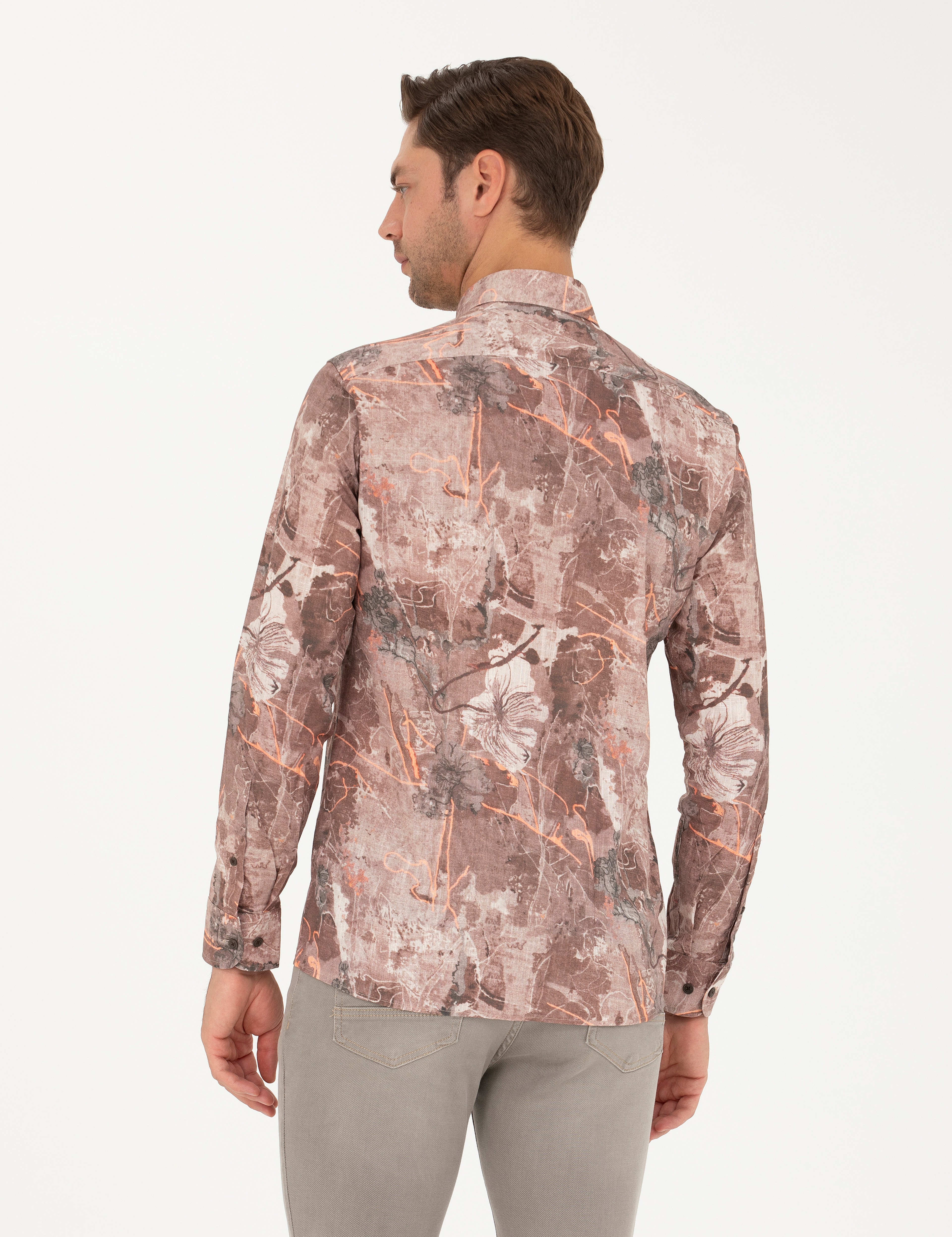 Açık Kahverengi Slim Fit Uzun Kollu Gömlek - Image 5