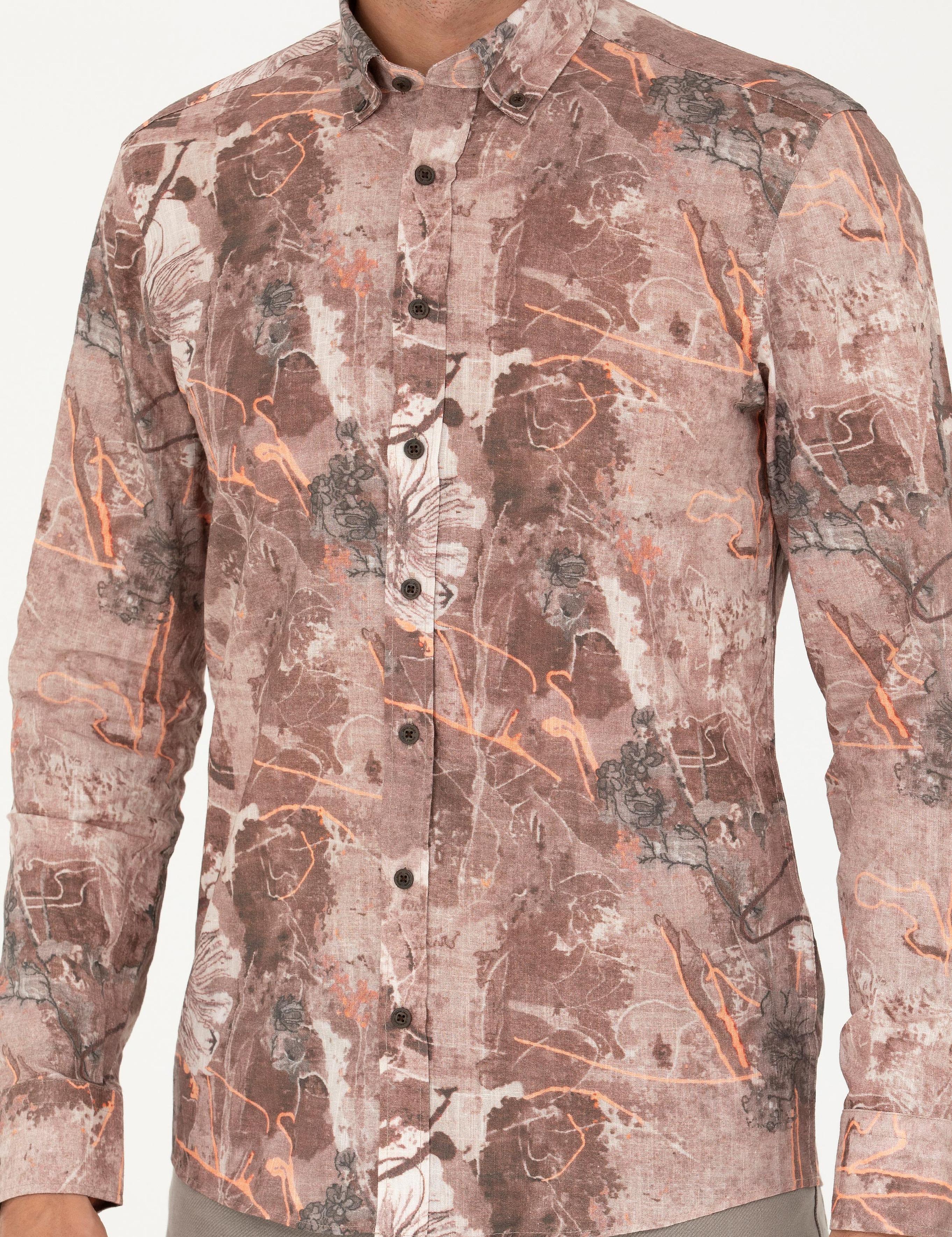 Açık Kahverengi Slim Fit Uzun Kollu Gömlek