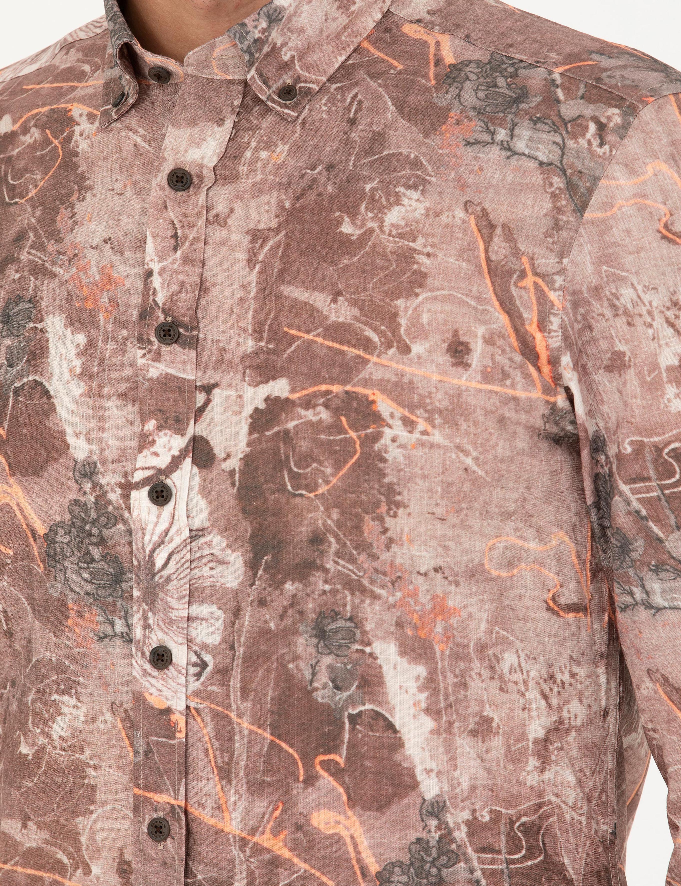 Açık Kahverengi Slim Fit Uzun Kollu Gömlek