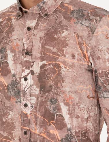 Açık Kahverengi Slim Fit Uzun Kollu Gömlek