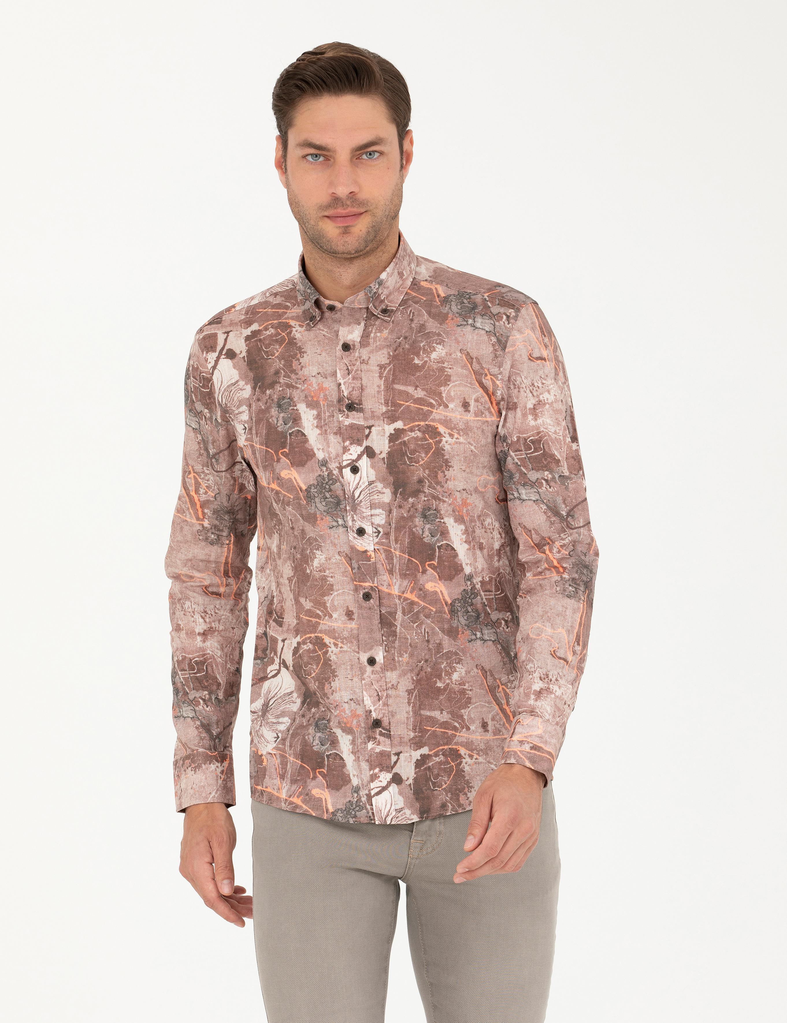 Açık Kahverengi Slim Fit Uzun Kollu Gömlek