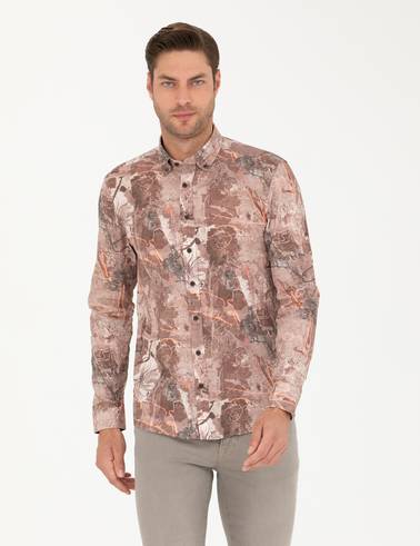 Açık Kahverengi Slim Fit Uzun Kollu Gömlek