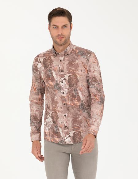 Açık Kahverengi Slim Fit Uzun Kollu Gömlek - 50266599026