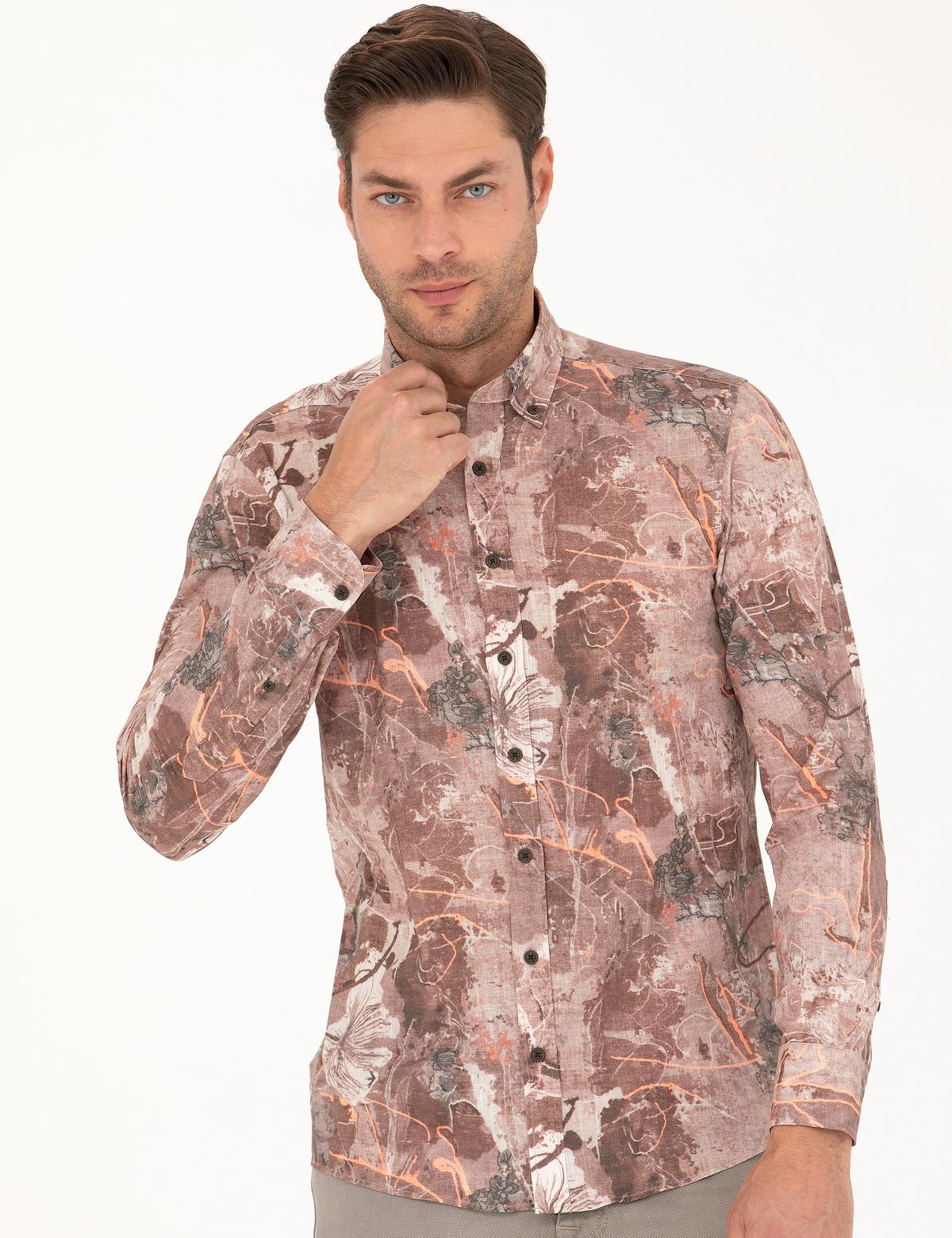 Açık Kahverengi Slim Fit Uzun Kollu Gömlek - 50266599026