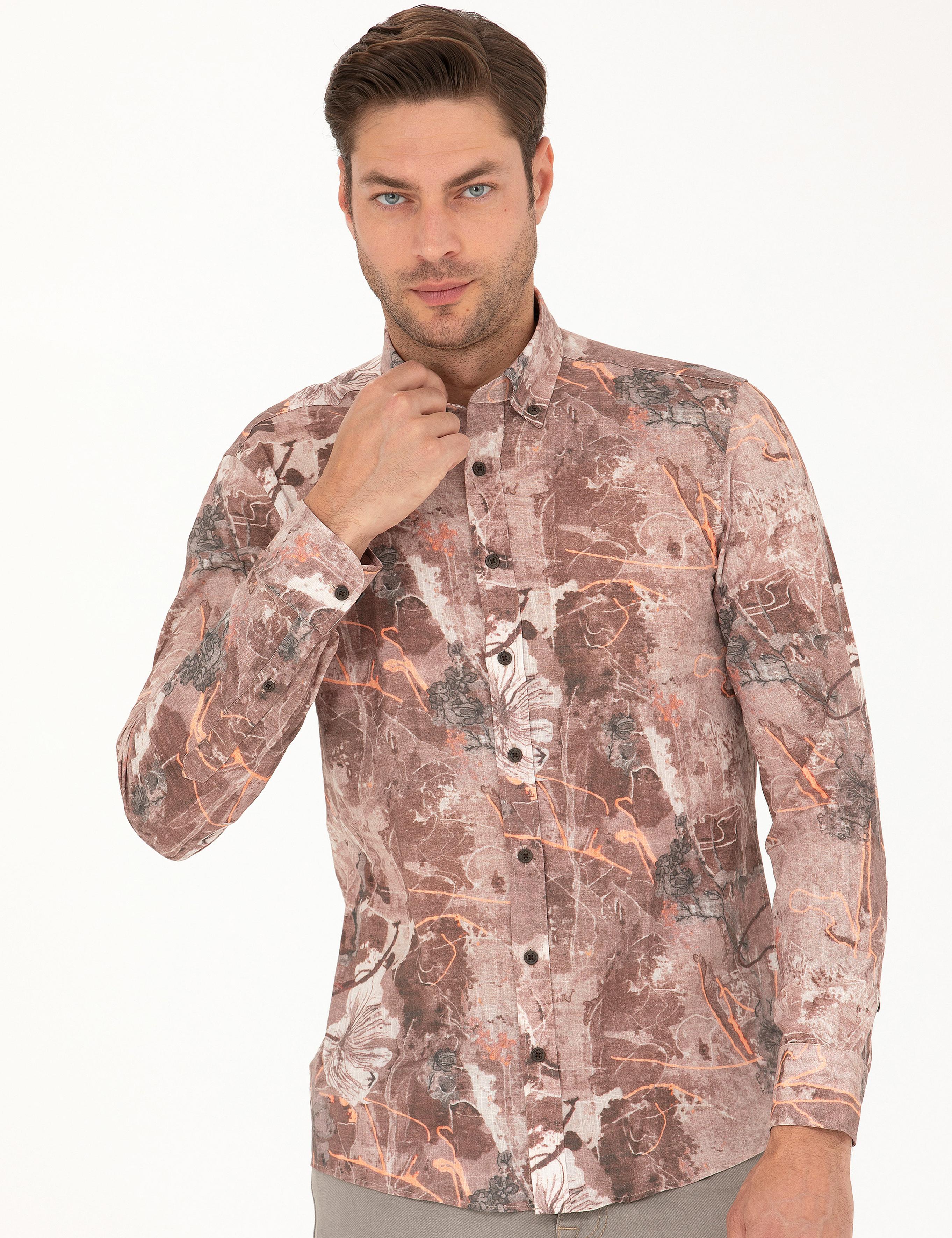 Açık Kahverengi Slim Fit Uzun Kollu Gömlek