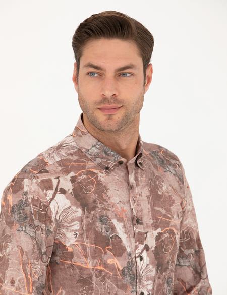 Açık Kahverengi Slim Fit Uzun Kollu Gömlek - 50266599026