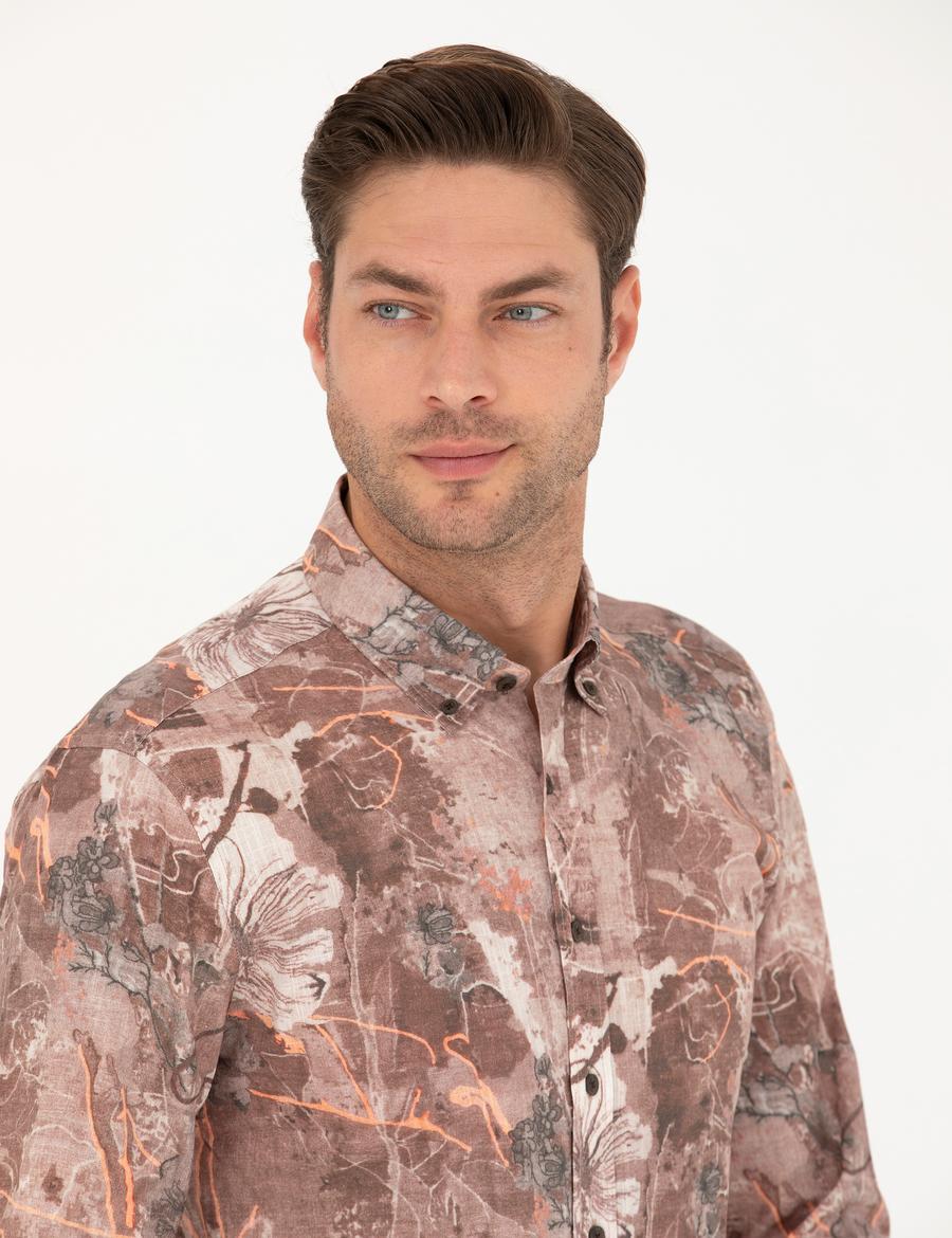 Açık Kahverengi Slim Fit Uzun Kollu Gömlek