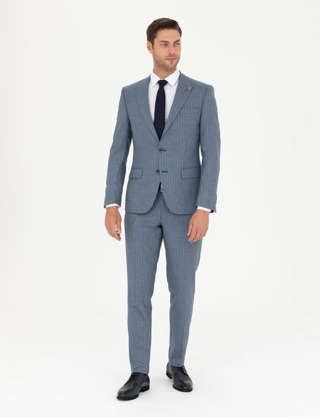 Koyu Mavi Ex. Slim Fit Çizgili Takım Elbise - 50274388044