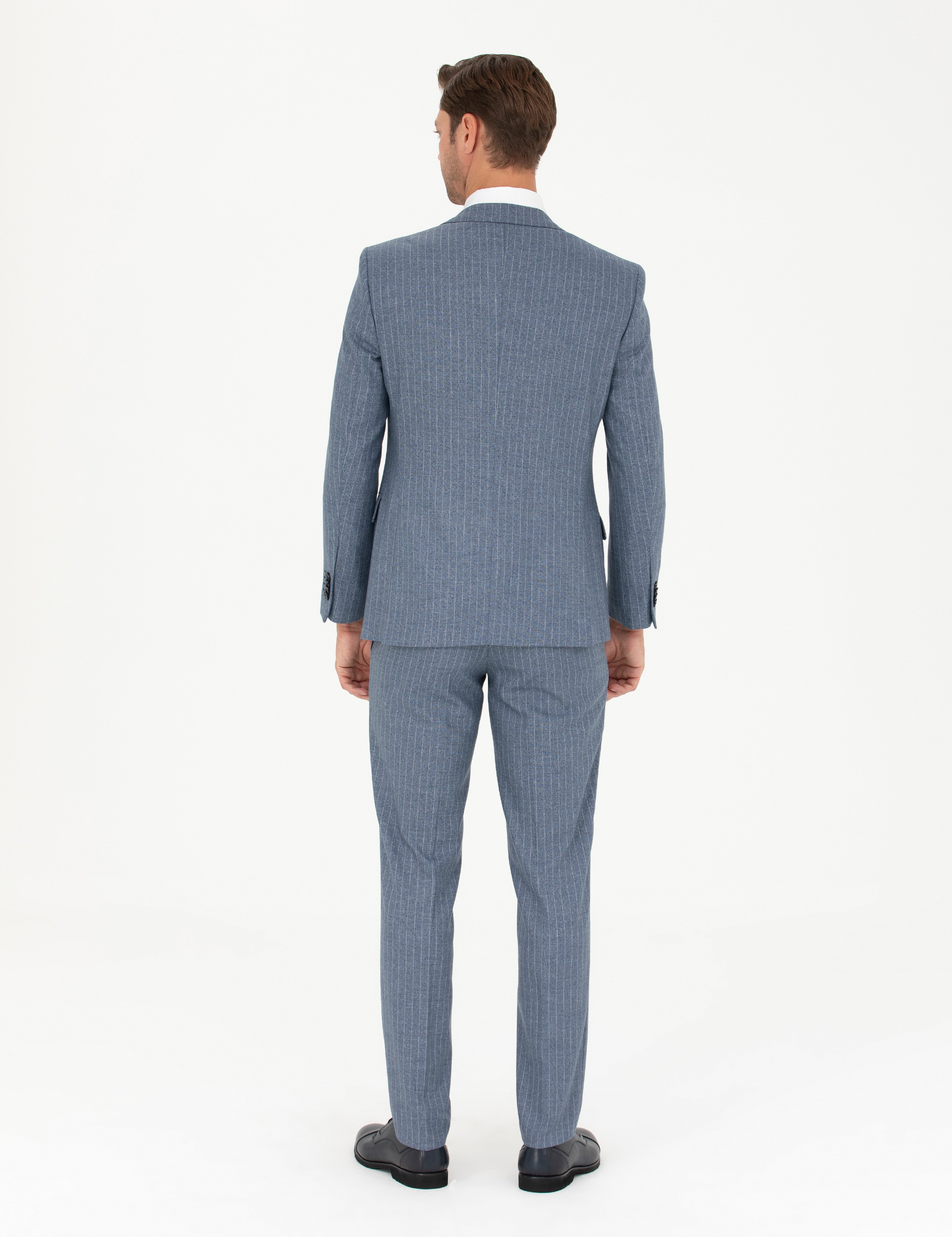 Koyu Mavi Ex. Slim Fit Çizgili Takım Elbise - Image 4