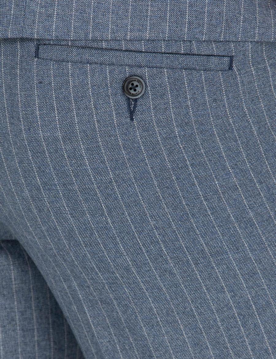 Koyu Mavi Ex. Slim Fit Çizgili Takım Elbise