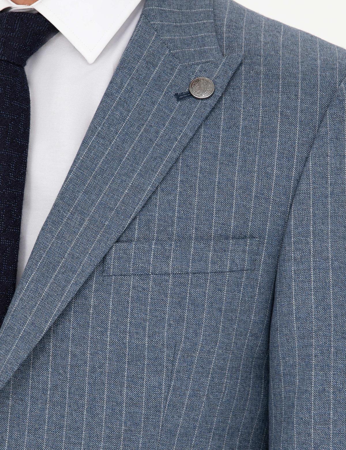 Koyu Mavi Ex. Slim Fit Çizgili Takım Elbise - 50274388044