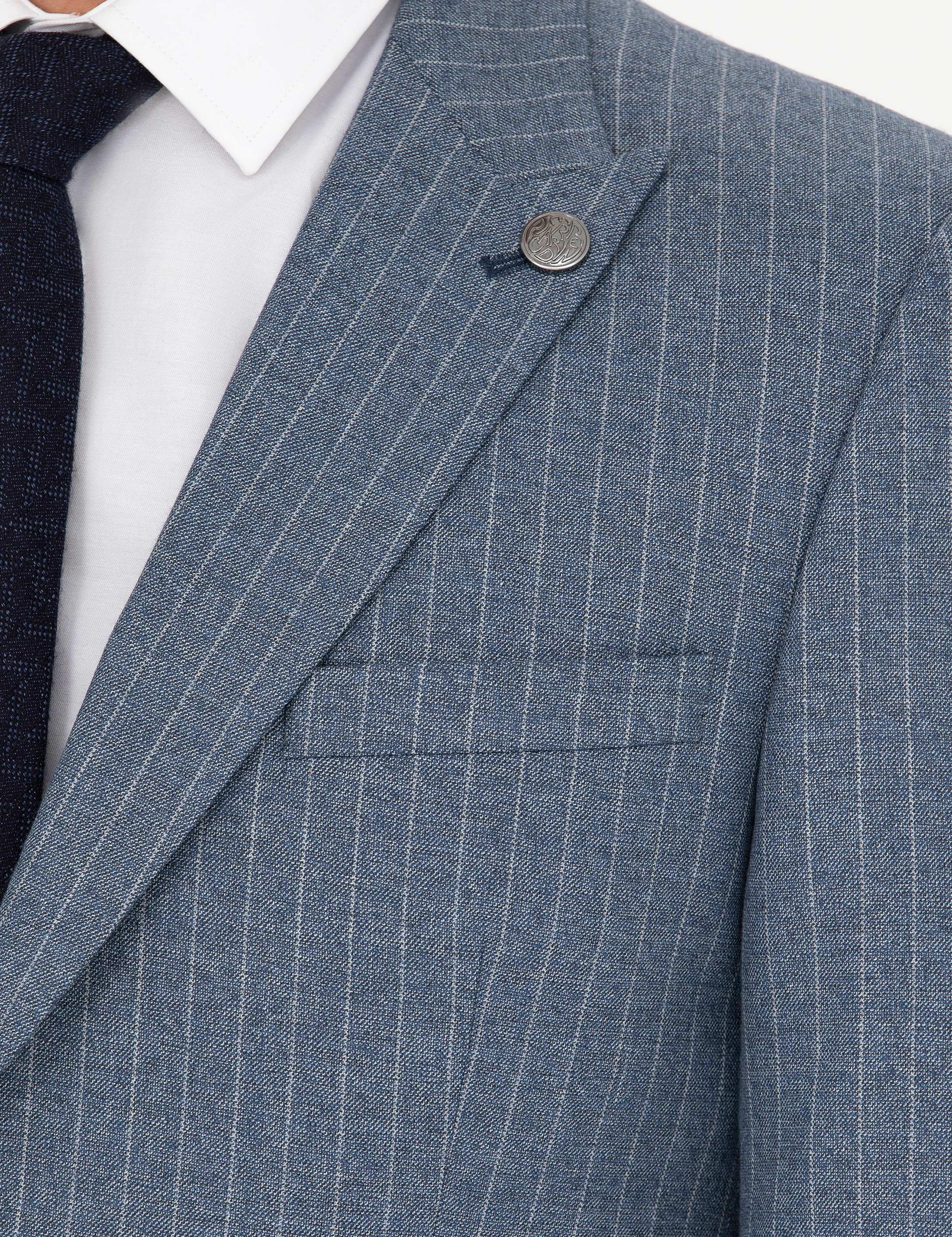 Koyu Mavi Ex. Slim Fit Çizgili Takım Elbise