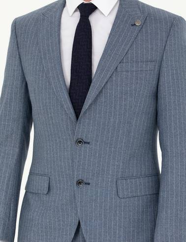 Koyu Mavi Ex. Slim Fit Çizgili Takım Elbise