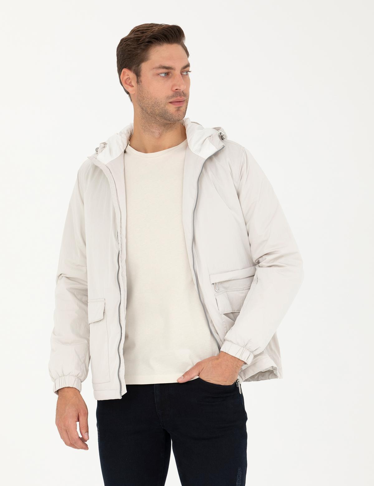 Ekru Kapişonlu Baharlık Mevsimlik Mont