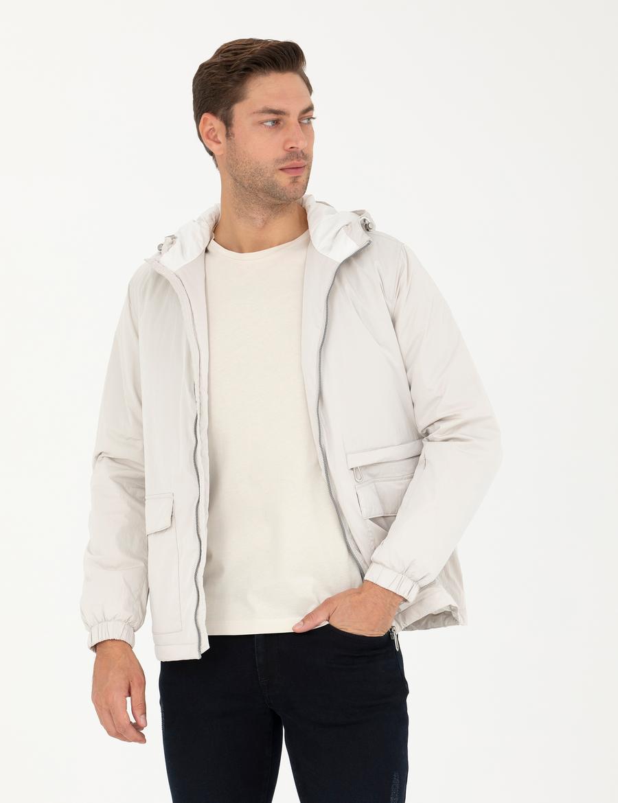 Ekru Kapişonlu Baharlık Mevsimlik Mont