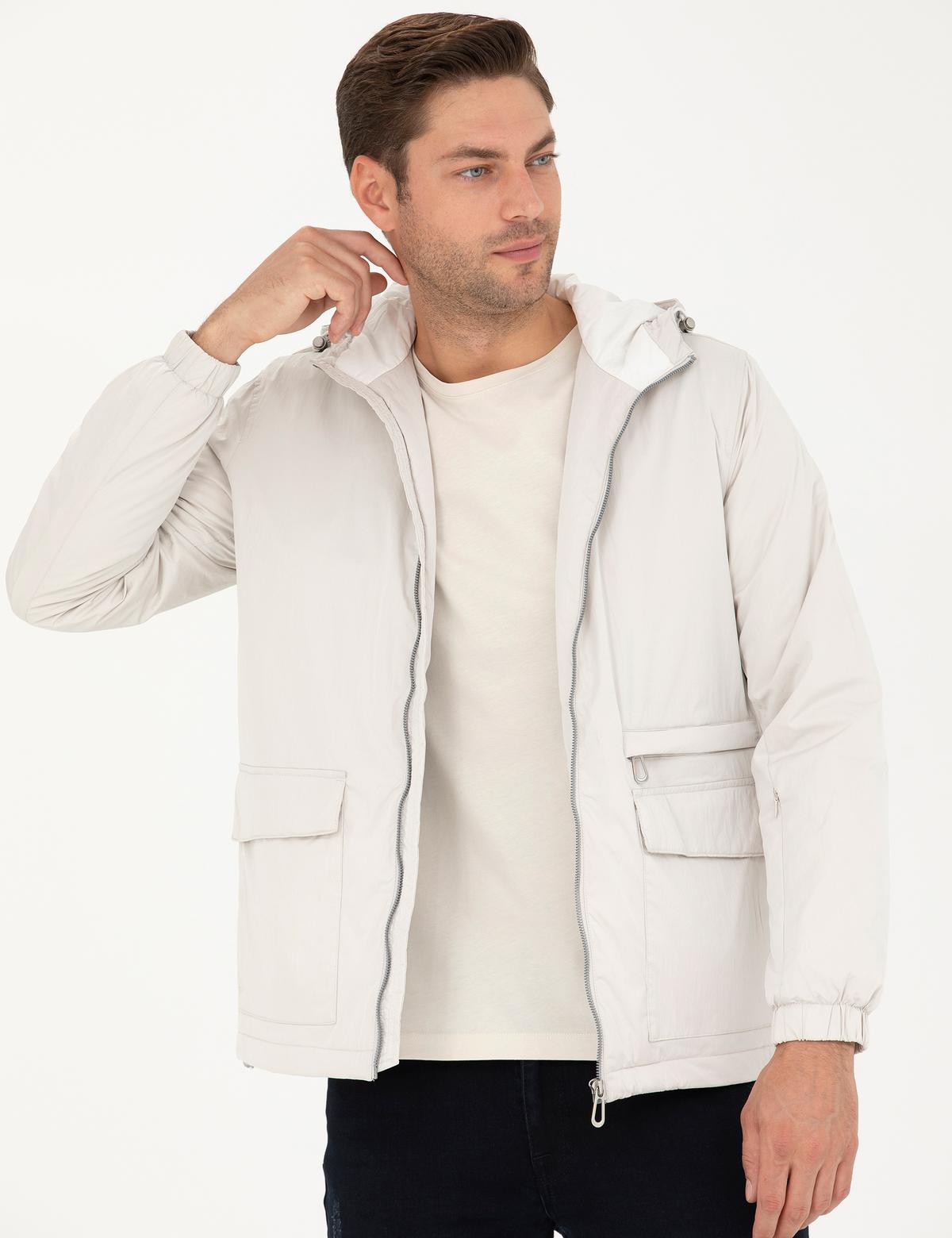 Ekru Kapişonlu Baharlık Mevsimlik Mont - 50273114011