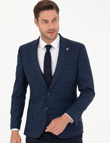 Lacivert Yelekli Ekose Takım Elbise - 50281897008