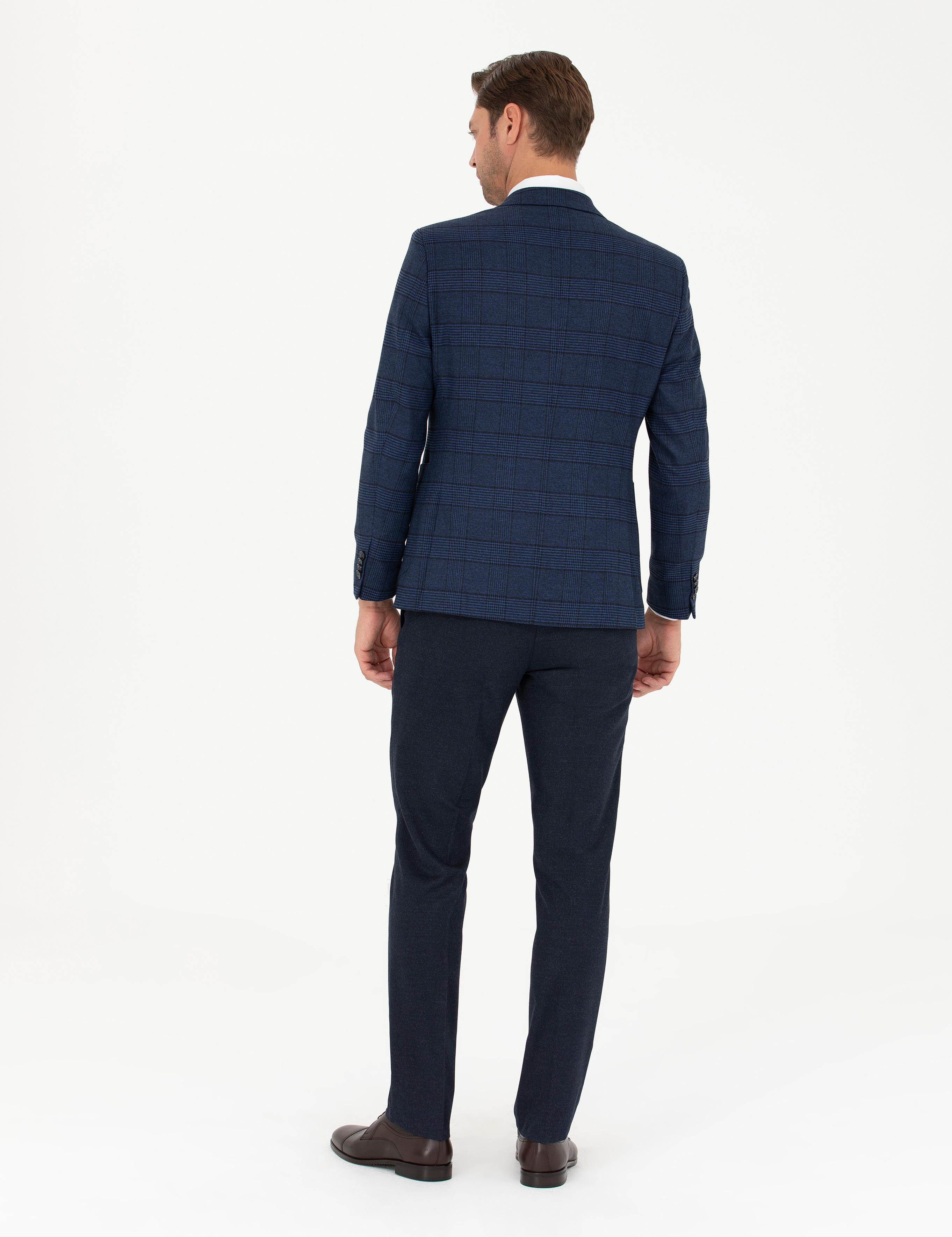 Lacivert Yelekli Ekose Takım Elbise