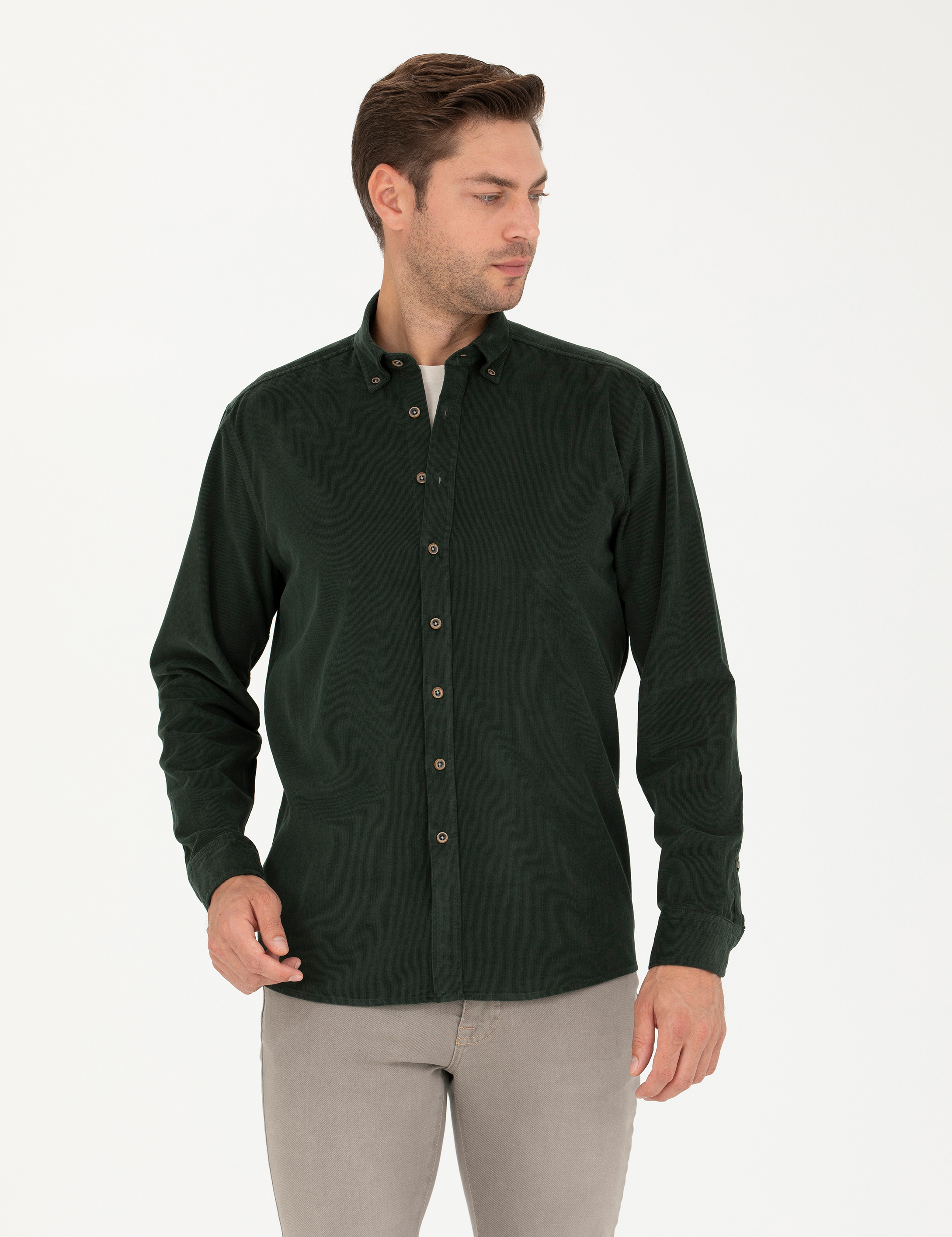 Pierre Cardin Haki Regular Fit Uzun Kollu Gömlek görsel 3