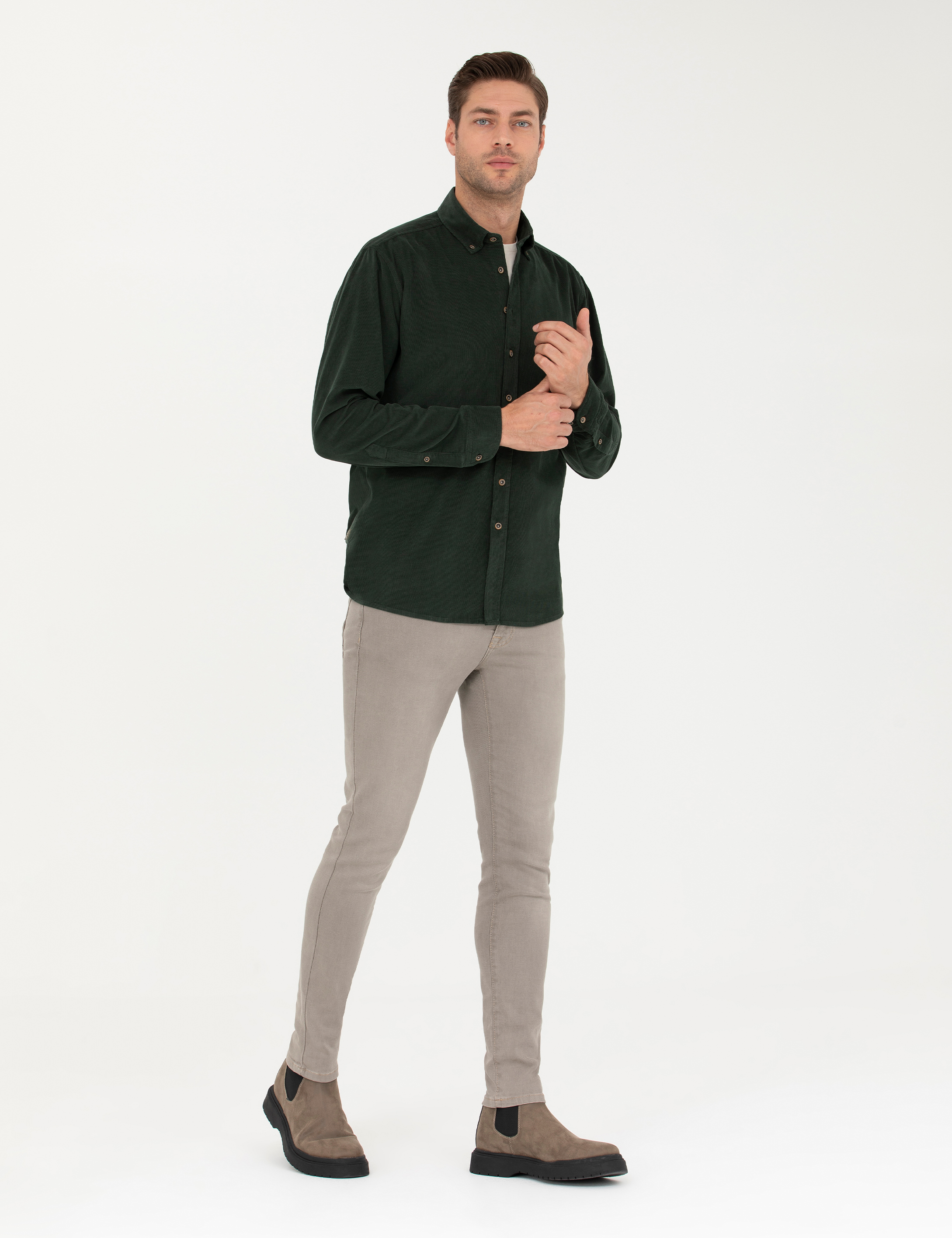 Pierre Cardin Haki Regular Fit Uzun Kollu Gömlek görsel 4