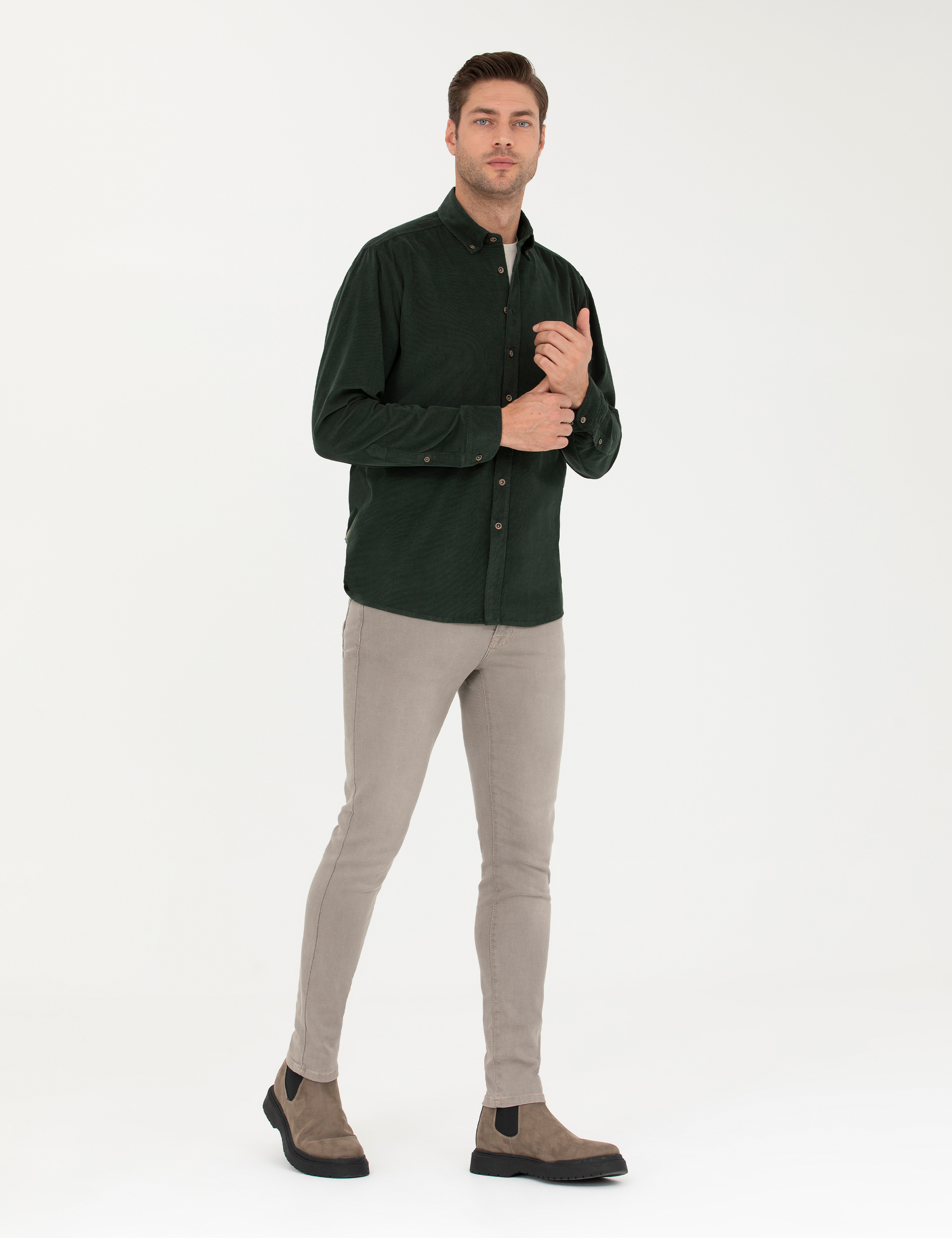 Haki Regular Fit Uzun Kollu Gömlek