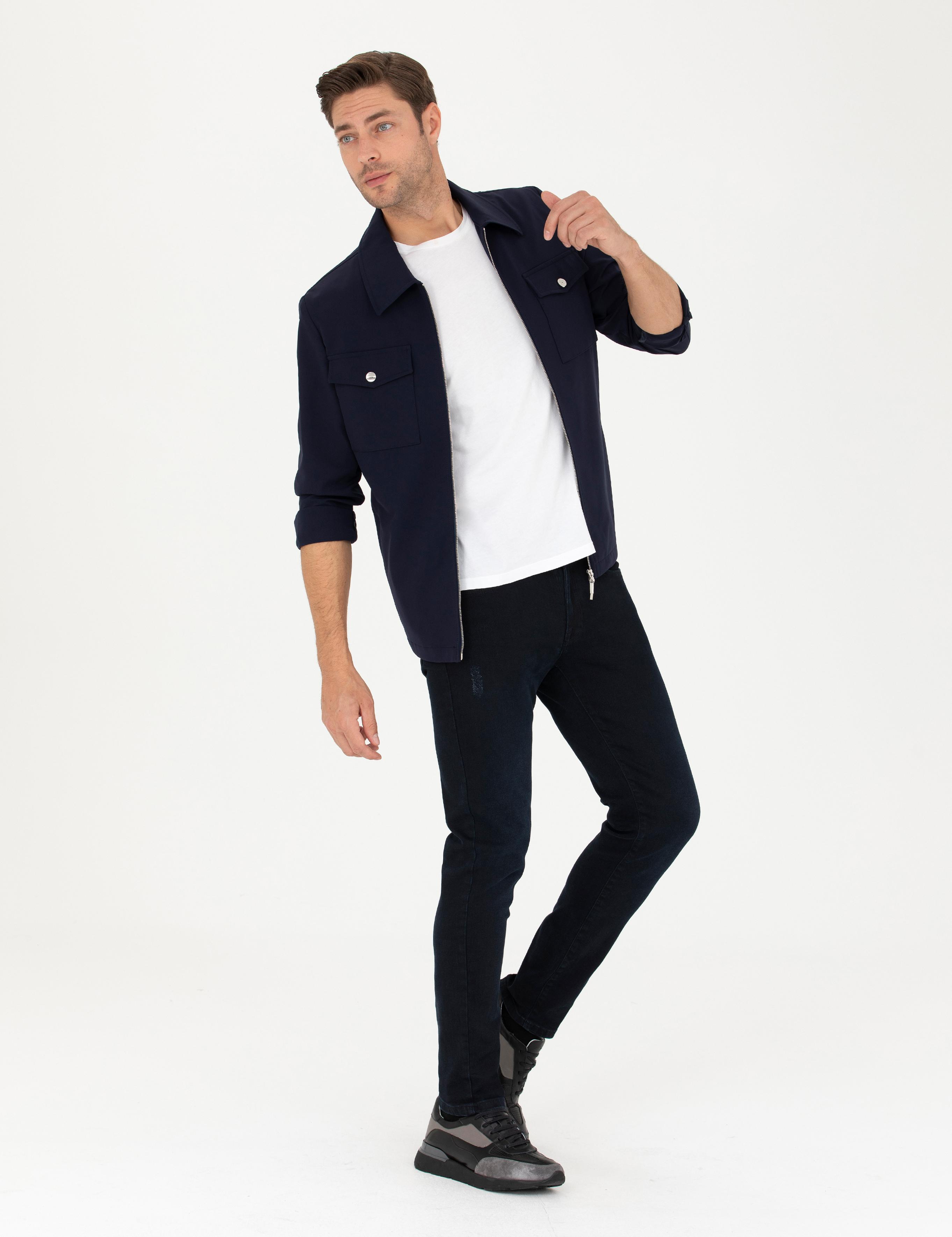Lacivert Regular Fit Fermuarlı Ceket