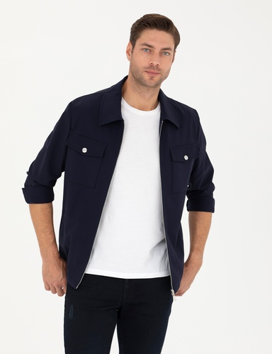 Lacivert Regular Fit Fermuarlı Ceket