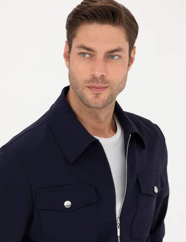 Lacivert Regular Fit Fermuarlı Ceket