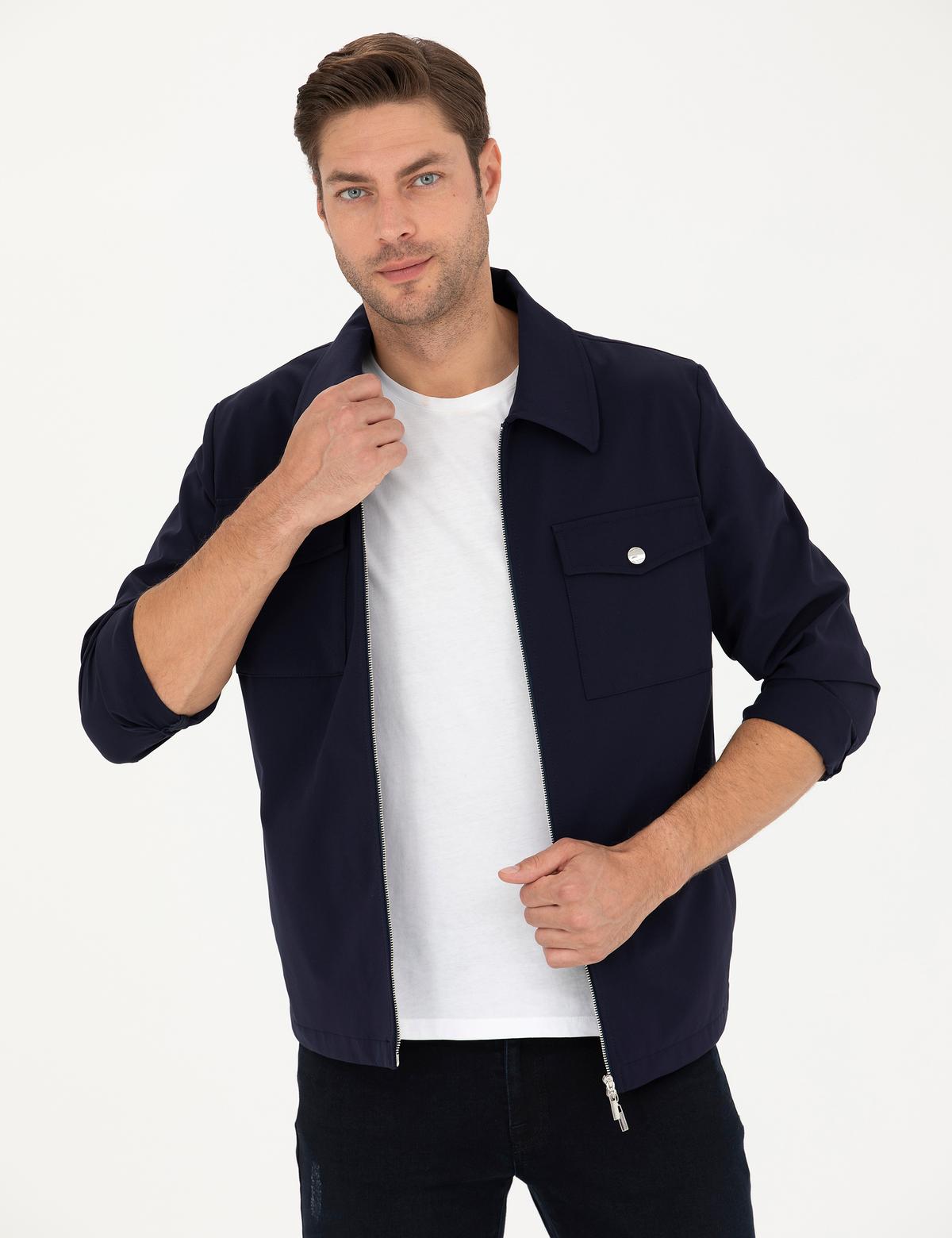 Lacivert Regular Fit Fermuarlı Ceket - 50287493038