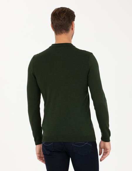 Koyu Yeşil Slim Fit Polo Yaka Basic Triko Kazak - 50276350021