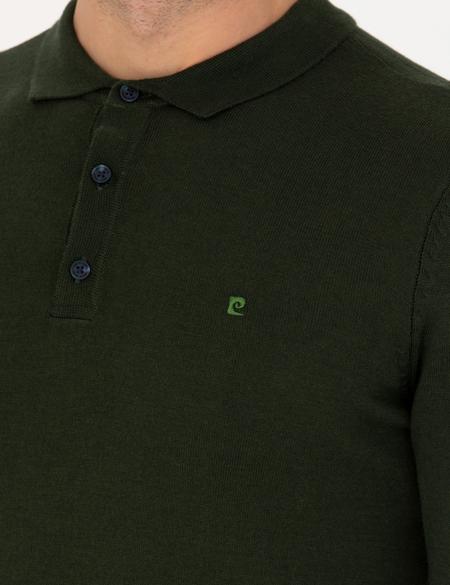 Koyu Yeşil Slim Fit Polo Yaka Basic Triko Kazak - 50276350021