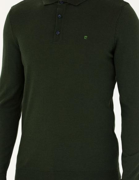 Koyu Yeşil Slim Fit Polo Yaka Basic Triko Kazak - 50276350021