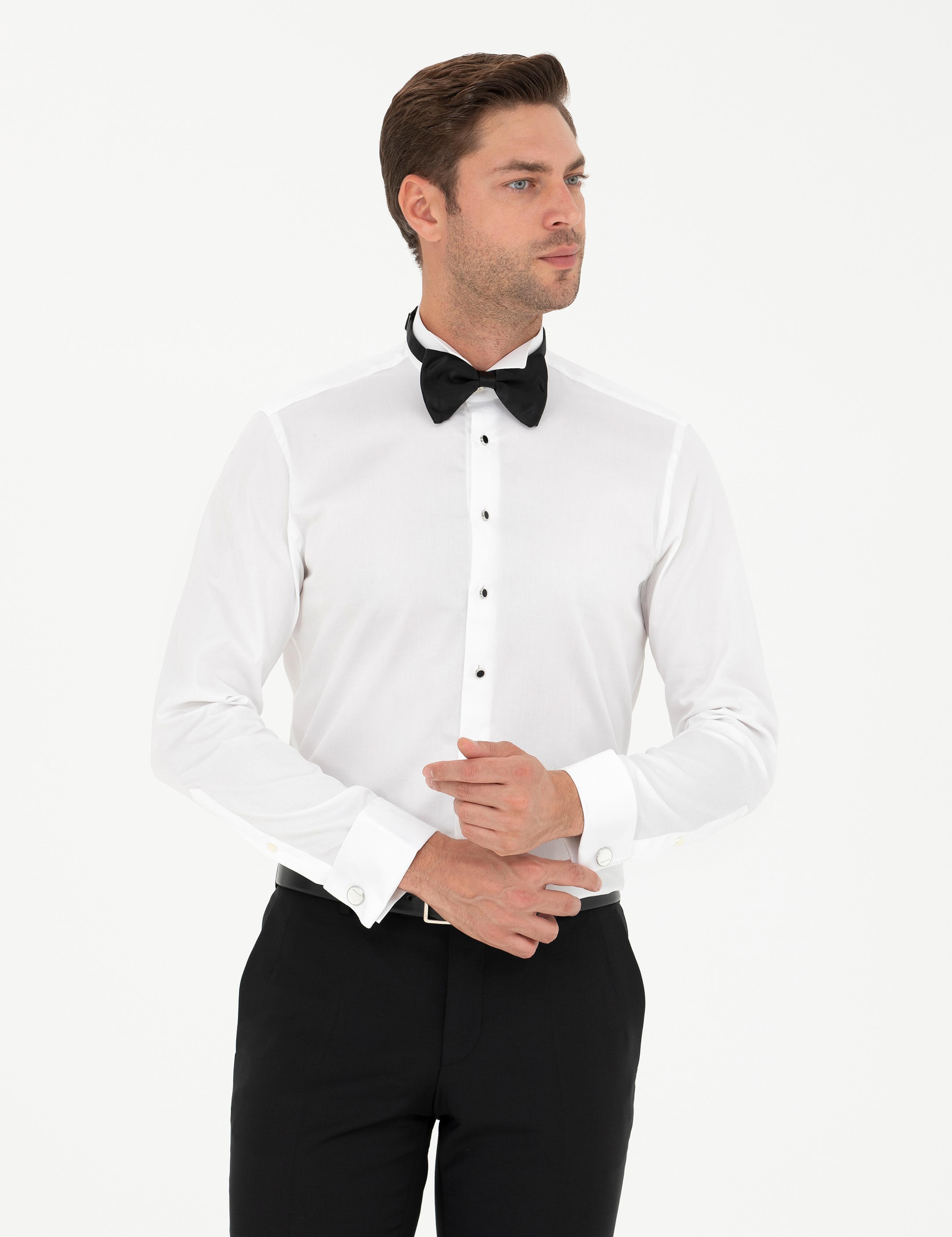 Beyaz Slim Fit Smokin Gömlek