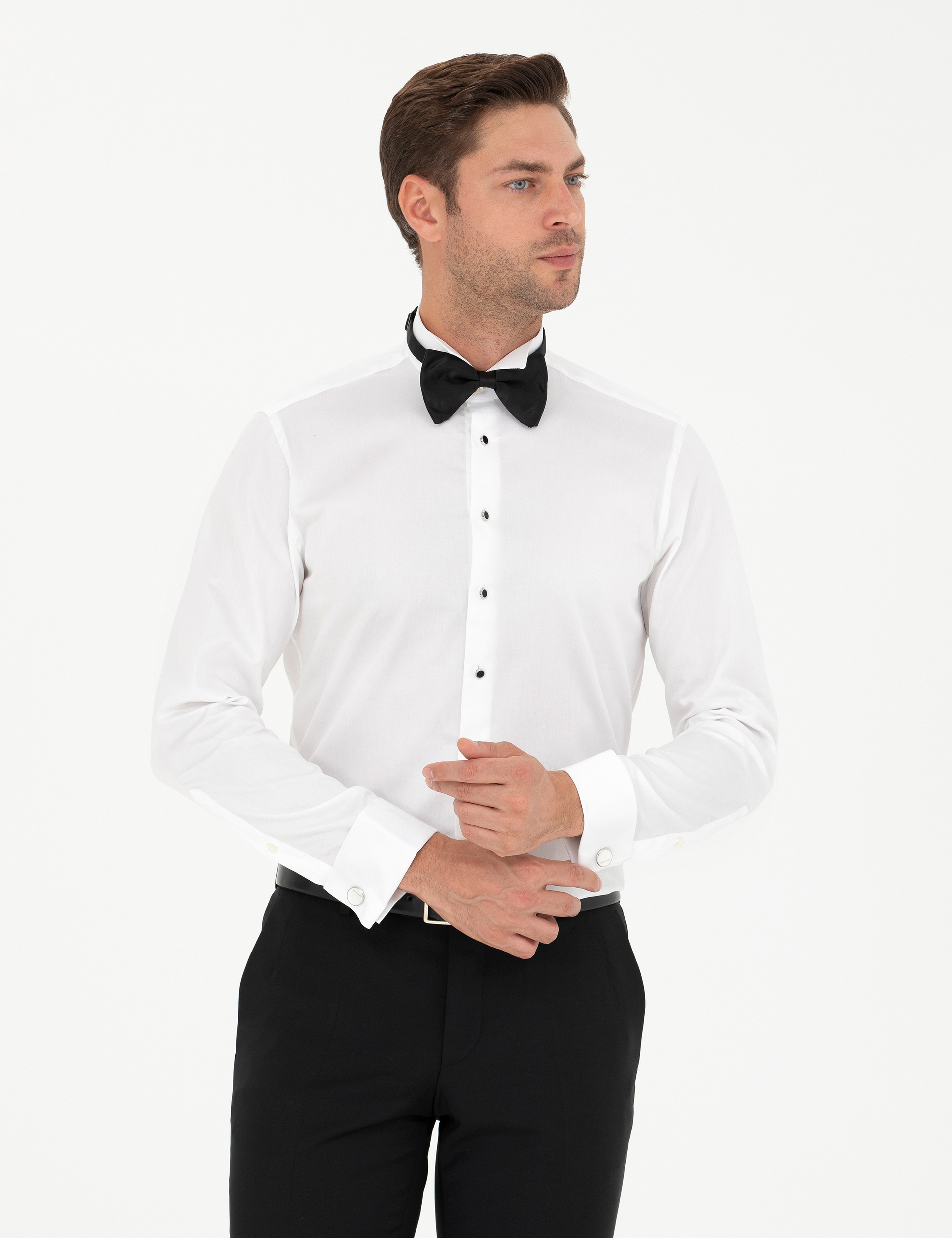 Beyaz Slim Fit Smokin Gömlek - Image 3