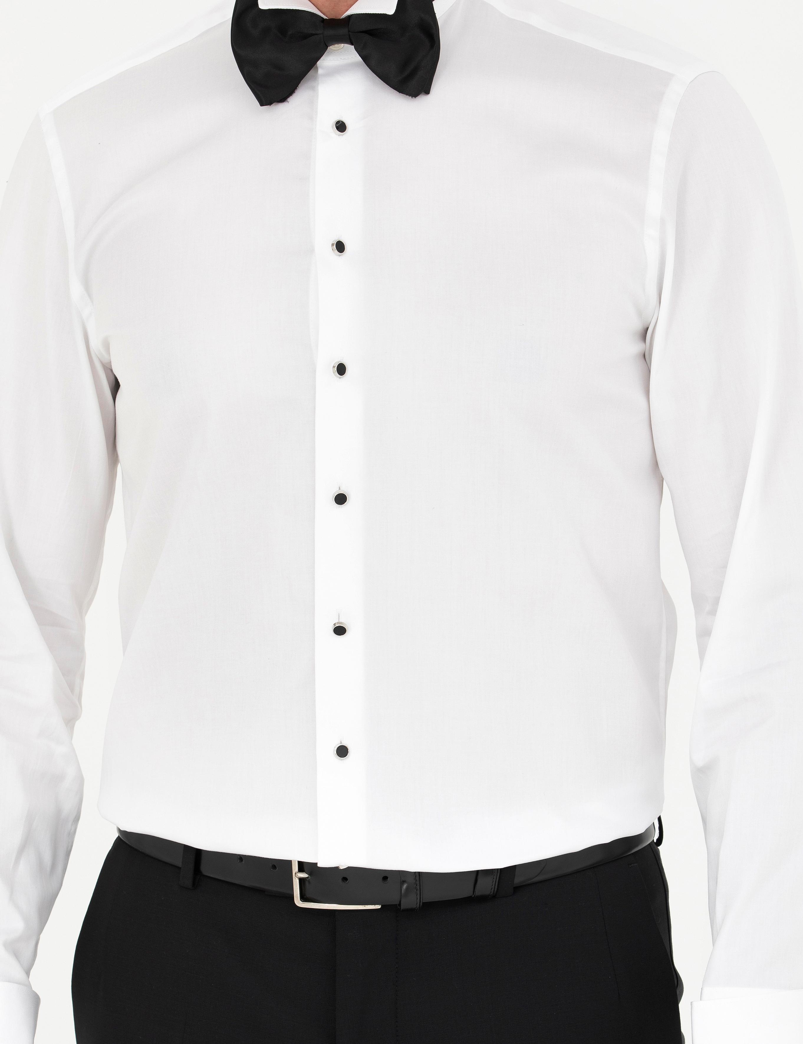 Beyaz Slim Fit Smokin Gömlek